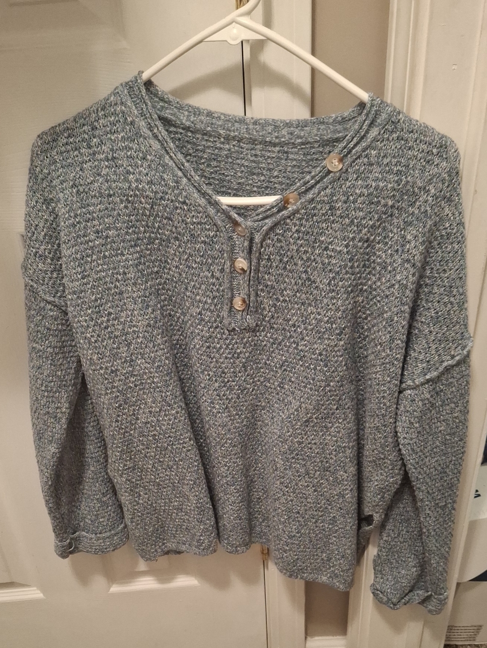 SHEIN Blue Marled Henley Knit Sweater